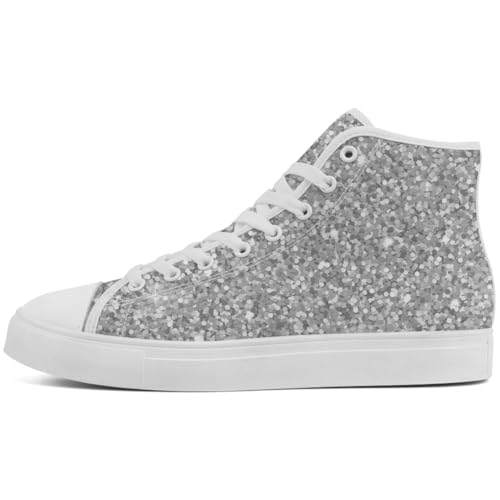 Women's Glitter Shoes High Top Canvas Sneakers Lace Up Casual Walking Shoes