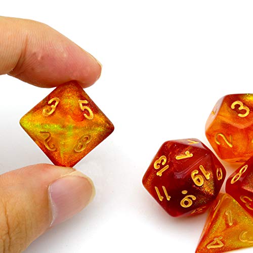 PJOY DND Dice Set Polyhedral D&D Dragon Dice for Dungeons and Dragons Pathfinder Shadowrun Role Playing Games-Red Yellow Glitter