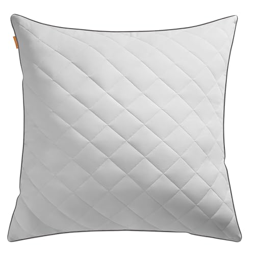 SONGMICS HOME Almohada reversible de 80 x 80 cm, funda suave y refrescante, relleno de 1200 g, para invierno, verano, lavable a máquina, apto para secadora a 60 °C, color gris tórtola, TBP022G01