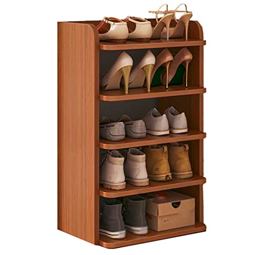 Étagère à chaussures en bois marron à 6 niveaux pour entrée et petits espaces