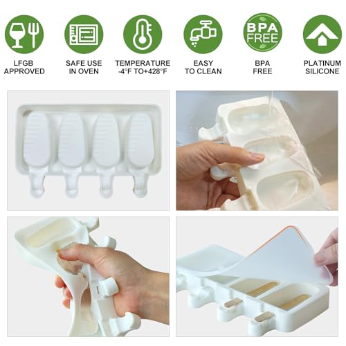 Stampo per gelato in silicone, 3 Pezzi 12 celle Pop Ice Lolly stampo Maker da dessert congelato Popsicle in silicone per torte, riutilizzabili, con 50 bastoncini in legno - immagine 5