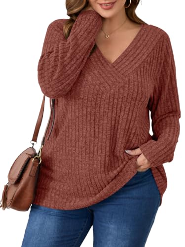 Image of BELAROI Womens Plus Size Sweaters V Neck Fall Tunic Top Pullover Shirts