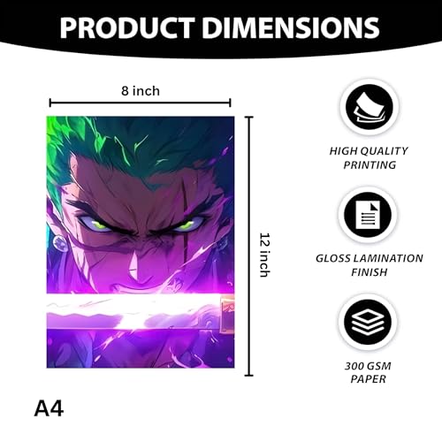 Image of ADRAIL STORE One Piece Anime Manga Poster, Zoro Character Design Wall Poster 3 Panal - A4 Size, 300 GSM, Wall Decor Posters Wall Art For Bedroom, Living room, Office, Dining Room,No Frame (Zoro-2)