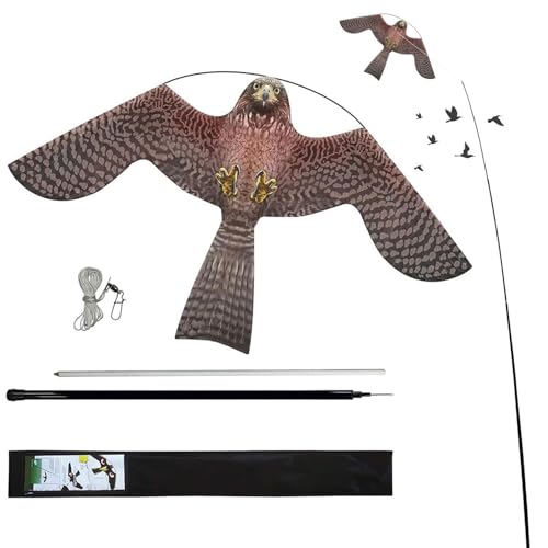 Bird Hawk Flying Kite with Pole Crop Protector Bird Scare Flying Kite with 4m Pole Has The Effect of Scaring Birds