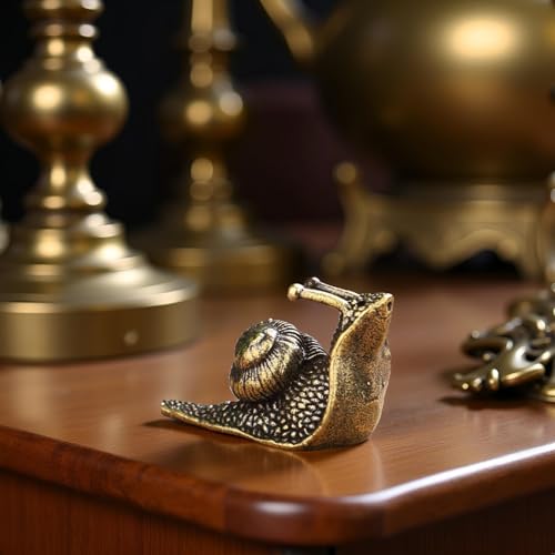 Brass Snail Figurine – Intricately Crafted Antique-Style Decorative Desk Accessory for Office &amp; Home | Indoor/Outdoor Deco