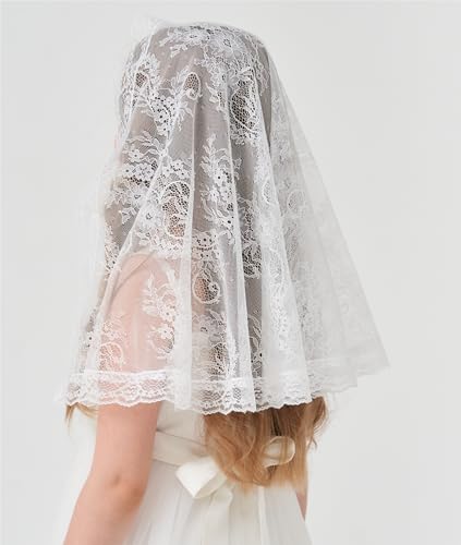 Image of First Communion Veil for Girls Lace Floral Chapel Veil Holy Communion Accessories for Baptism K11