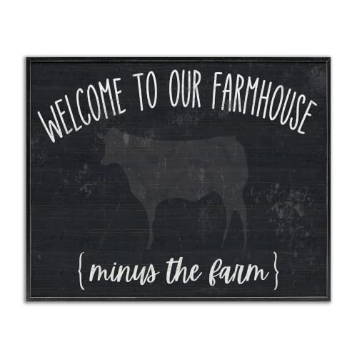 'Welcome To Farmhouse Playful Rustic Cow Motif'| Framed Giclee Art