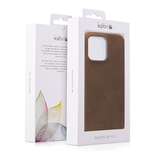 Image of kalibri Case Compatible with Apple iPhone 16 Pro Max - Case Smooth Genuine Leather Hard Case Anti Slip Cover - Brown