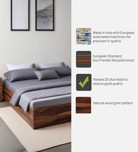 Image of Mintwud Pepperfry Maya Queen Size Bed with Box Storage | Engineered Wood | Vintage Sheesham Finish | Sturdy & Elegant | Spacious Storage for a Clutter-Free Bedroom