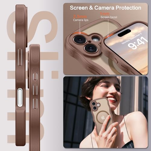 Image of YINLAI for iPhone 17 Case 6.3-inch [Compatible with MagSafe] [Soft Silicone] [Curly Wave] [Anti-Fingerprint] [Full Body Military Shockproof], Brown