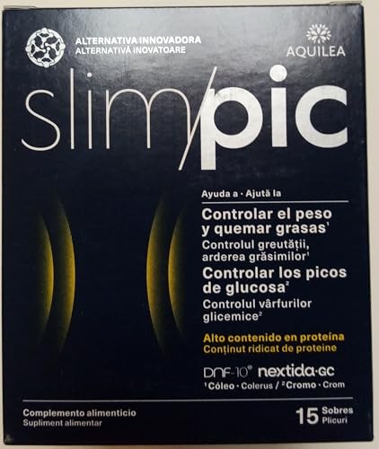 AQUILEA | Slimpic | 15 sobres (Limón) | Complemento alimenticio | Contribuye a Control Peso corporal y a la Reducción de Grasa | Cóleo y Cromo | Alto contenido en proteínas | Péptidos de colágeno
