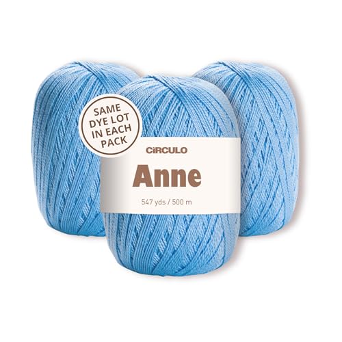 Image of CIRCULO Anne Yarn Pack, 1641 yds for Knitting & Crochet, 3 Balls of 100% Mercerized Brazilian Virgin Cotton, Soft Fingering Weight, Color 2137 Hydrangea