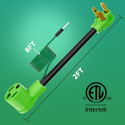 4 Prong to 3 Prong Dryer Plug Adapter with Green Ground Wire, 4-Prong New Dryer Female to 3 Prong Old Dryer Male Receptacle, 10-30P to 14-30R Dryer Adapter, 10AWG, STW, 2FT by Conable - Used condition - Image 2