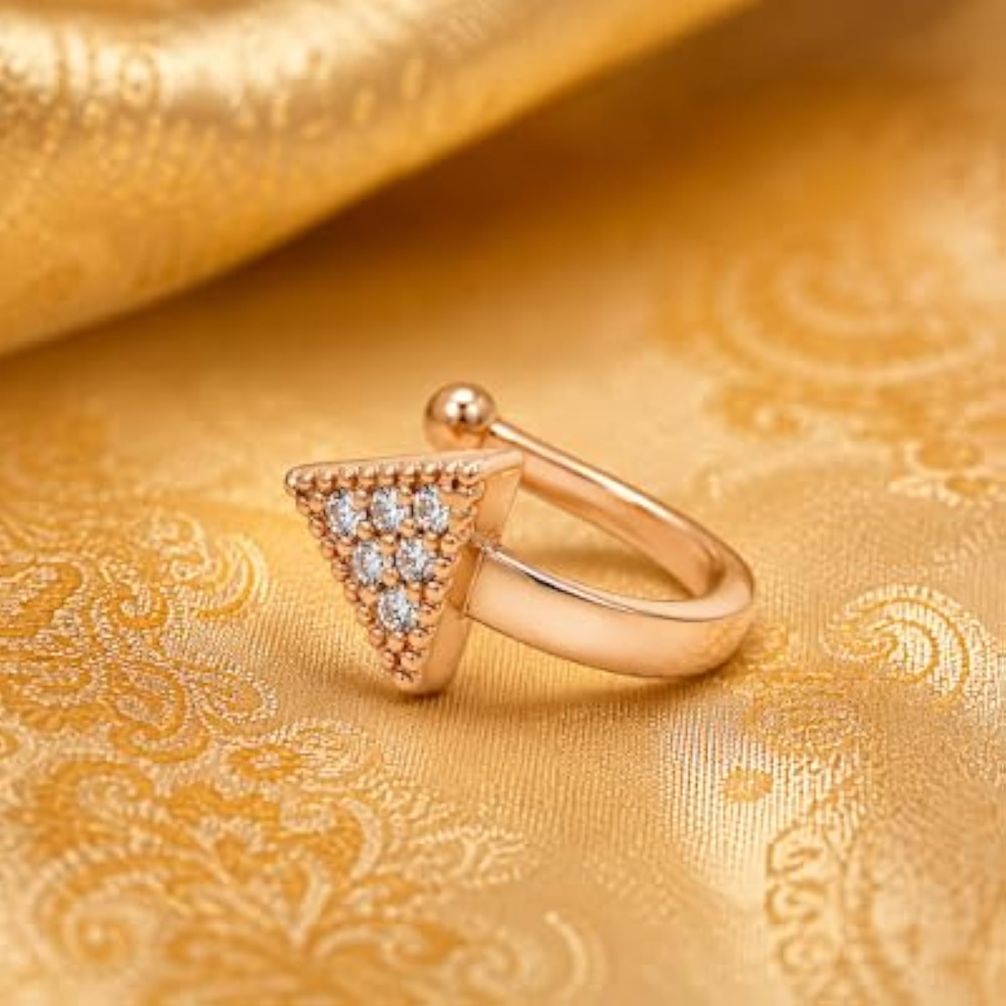 Women's Premium Brass 18K Gold Plated Triangle Clip-On Nose Pin with White Crystals