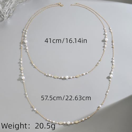 Long Pearl Necklaces for Women Trendy Layered Pearl Statement Necklace Dainty Long Chain Necklace Sweater Strand Chain Jewelry Gift (Gold) by IQPDYV - Image 3