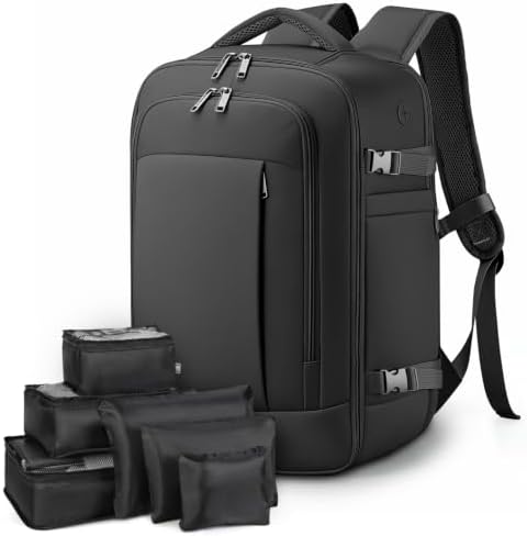 Lekespring Rucksack Handgepäck Flugzeug Ryanair Handgepäck 40x20x25 Reiserucksack Herren mit 6 Teilige Kleidertaschen für Kurze Tirp Business Weekender, Schwarz
