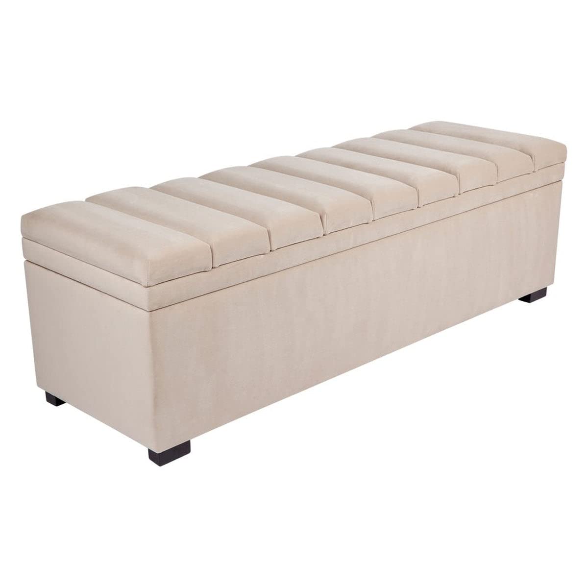 RIGID WOOD Caplan Storage Bench, Rectangular Upholstered Footstool with Wood Frame, Storage Chest Footrest with Seat, Modern Storage Bench, Furniture for Entryway&End of Bed&Sofa (Beige)