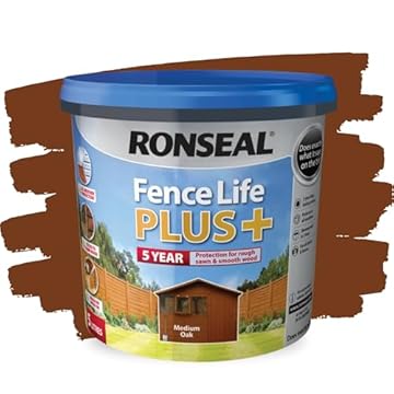 SAVING HUB Fence Paint 5L - Garden Shed Paint, Outdoor Furniture Paints - Exterior Wood Treatment - Used On Rough Swan & Smooth Planed Wood - Sheds & Fences Life Plus - Dry in 4 Hours (Medium Oak)