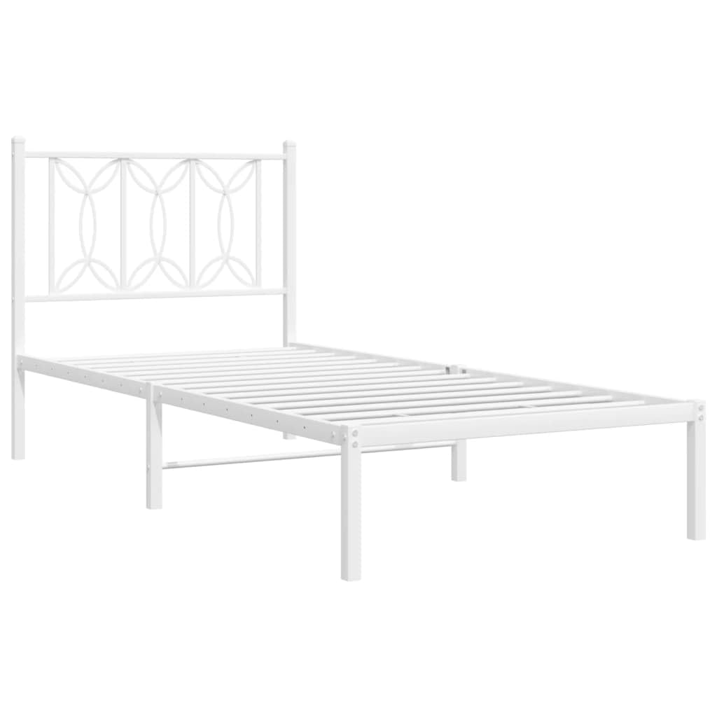 vidaXL Metalowa rama łóżka z wezgłowiem, biała, 90x200 cm