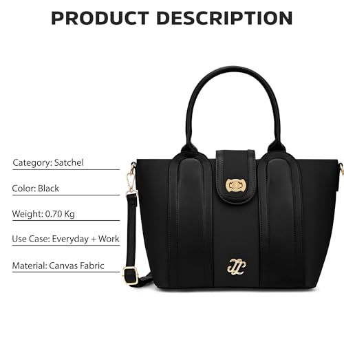 Image of Lavie Signature Canva Lock Satchel Bag | Satchel Handbag for Work | Ladies Purse | Stylish Shoulder Bag | Gift for Women