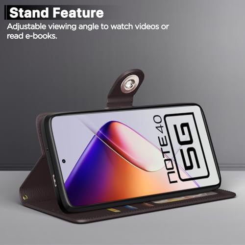 Image of Pikkme Flip Cover for Infinix Note 40 5G Leather Finish | Inside TPU with Card Pockets | Wallet Stand and Shock Proof | Complete Protection Button Flip Case(Coffee)