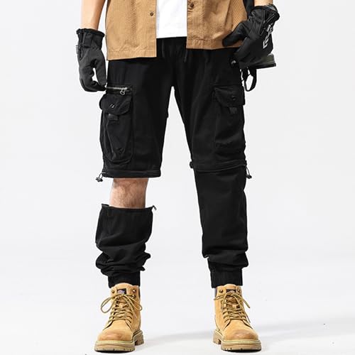XYXIONGMAO Men's Black Hip Hop Casual Jeans Streetwear Multi-Pocket Washed Detachable Leg Utility Denim Techwear Cargo Pants2