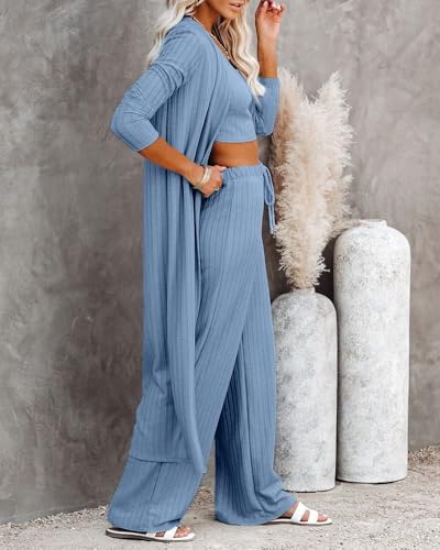 Image of Fessceruna Womens 3 Piece Lounge Pajamas Sets Cute Vacation Matching Set | Pj Sets, Airport Travel Outfits, Bedroom, Winter Fall Loungewear , Cotton, Christmas