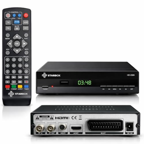 STARBOX HD-268A – Décodeur TNT DVB-T2 Full HD 1080p H.265 (HEVC), HDMI/USB/Péritel, Télécommande Universelle 2-en-1 – Antenne TNT Terrestre Uniquement (Non...