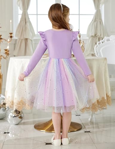 Arshiner Toddler Girls Tutu Dresses Long Sleeve Ruffle Fall Winter Holiday Star Sequin Tulle Dress 2-6Y3