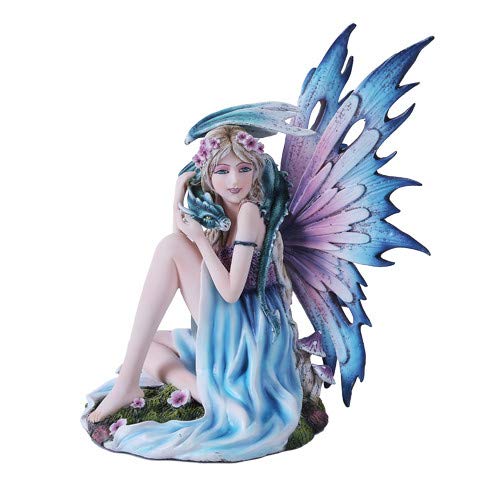 Statue dragon et fée des fleurs figurine féerique peinte à la main