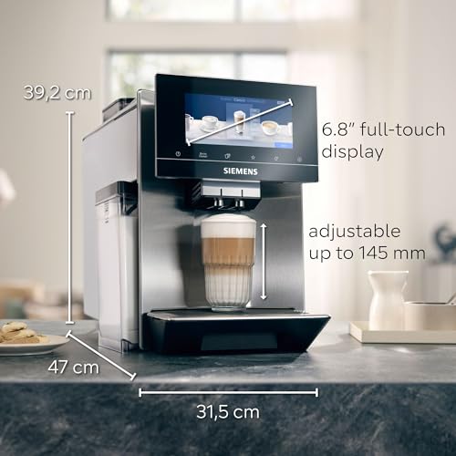 SIEMENS EQ900 Fully Automatic Bean to Cup Coffee Machine, 6.8" Touch Screen Display, Cup Warmer, dualBean System, baristaMode, beanIdent System, 30+ Beverages with Home Connect, TQ907GB3