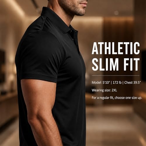 Polo Shirts for Men: Quick Dry Moisture Wicking High Elasticity Convenient Slim Fit Polo Runs Small Black - image 3