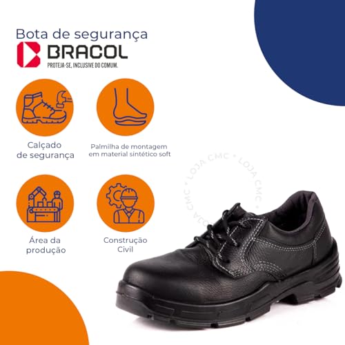 Bota Epi Tenis Botina Sapat Bracol Bsa Ocupacional Bico Pvc (Moderno, PRETO, BR, Adulto, Numérico, 4