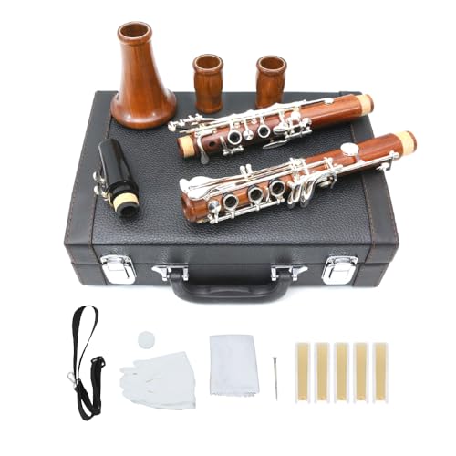 WUQIMUSC Professional Clarinet Rosewood Body Silver Plated Key B-flat Keys 17 Bb key Two Barrels Hard Case White Gloves - Thumbnail 2
