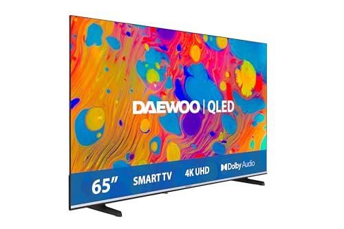 Daewoo 65DM55QV QLED Smart TV 65 Pulgadas 4K Ultra HD HDR, Televisor con Dolby Vision & Dolby Atmos, Compatible con Alexa, Diseño sin Marcos, Peana Lateral