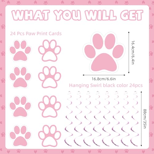 Image of Weecent 24 Pcs Dog Paw Prints Themed Party Hanging Swirl Pink White Puppy Birthday Decorations Banners Paw Prints Ceiling Streamers for Pets Birthday Baby Shower Party Favors Supplies
