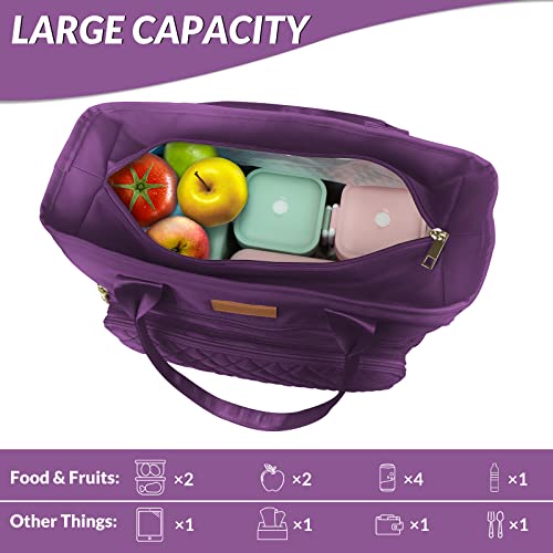Easya Large Women Lunch Bags For Work Insulated/Insulated Adult Lunch Box For Women/Durable Nylon Thermal Lunch Bag For Women/Leakproof Cooler Lunch Tote Bag With Storage Pocket (Purple) #TOP1