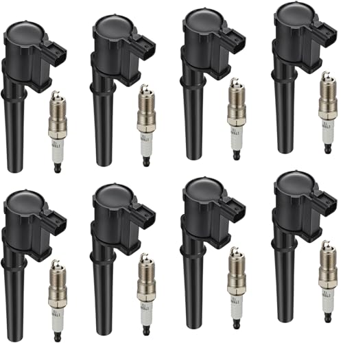 Image of BDFHYK Ignition Coil Pack UF191 and Iridium Spark Plugs SP493 Compatible with Ford GT Mustang 2001-2004 Lincoln Navigator Aviator Continental Mark VIII Avanti Mercury Marauder 4.6L 5.4L V8 Set of 8