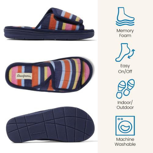 Image of Dearfoams Mickey Adjustable Terry Slide, Memory Foam Washable Open Toe Indoor Summer House Slippers