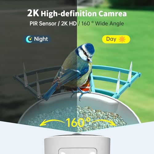 Smart Bird Feeder with Camera Solar Powered & AI Bi rd Identification, 2.4Ghz WiFi Bird feeders for Outdoors, 2K Live Video, Instant Arrival Alerts - Blue by NAVFS - Used condition - Image 4