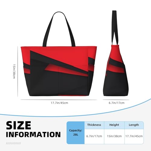 Red Black Print Large Capacity Beach Tote Bag for Women, Waterproof Beach Travel Bag3