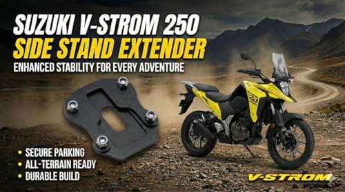 Image of Vstrom SX 250 Side Stand Extender| Stand Pad Holder Durable Motorbike | Heavy Duty Parking Support and Stability Rust Resistant Black Finish, Easy Installation Compatible Vstrom SX 250.