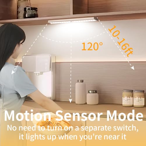 Image of 2PC 12-inch Under Cabinet Lighting with Motion Sensor,USB Rechargeable LED Closet Light 1700mAh Rechargeable Battery, Aluminum Shell for Long-Lasting 7-Hour Lllumination