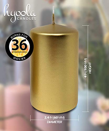 Hyoola Metallic Pillar Candles - 6 Pack - Gold Pillar Candles - European Made Decorative Pillar Candles - 2.4 Inch X 4 Inch #TOP1
