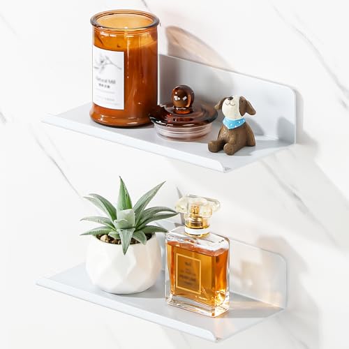 SAYAYO White Floating Shelves for Wall Storage, 8 Inch Small Adhesive Shelf