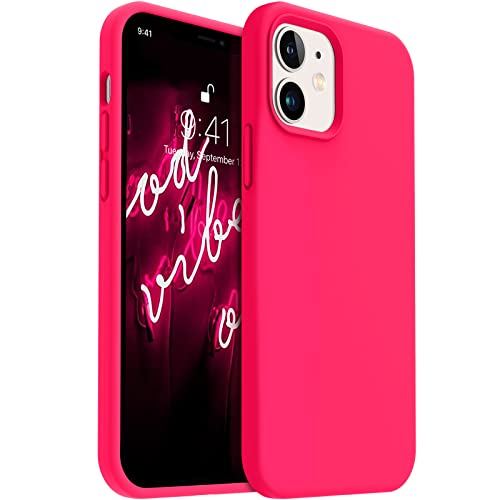 AOTESIER Compatible with iPhone 12 Phone Case and iPhone 12 Pro Case 6.1 inch,Silky Touch Premium Soft Liquid Silicone Rubber Anti-Fingerprint Full-Body Protective Flexible Bumper Case, Hot Pink
