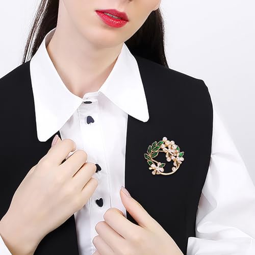 Image of Rhinestone Flower Brooch 18K Gold Plated Flower Floral Brooch Elegant Pearl Lapel Pin Costume Jewelry Thanksgiving Day Birthday Wedding Gifts for Mom Wife