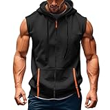 Sudadera sin mangas con capucha para hombre, cremallera, camiseta tipo tank, con cordón, para baloncesto, ligera, transpirable, deportiva, con bolsillo frontal, cómoda, atlética, para el gimnasio, de