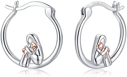 Cat Earrings Rose Gold 925 Silver Cat Gifts for Women Animals Hoop Earrings Hypoallergenic Ear Rings Cat Theme Jewellery for Her Girls Kids Cat Lover