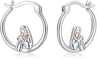 Cat Earrings Rose Gold 925 Silver Cat Gifts for Women Animals Hoop Earrings Hypoallergenic Ear Rings Cat Theme Jewellery for Her Girls Kids Cat Lover
